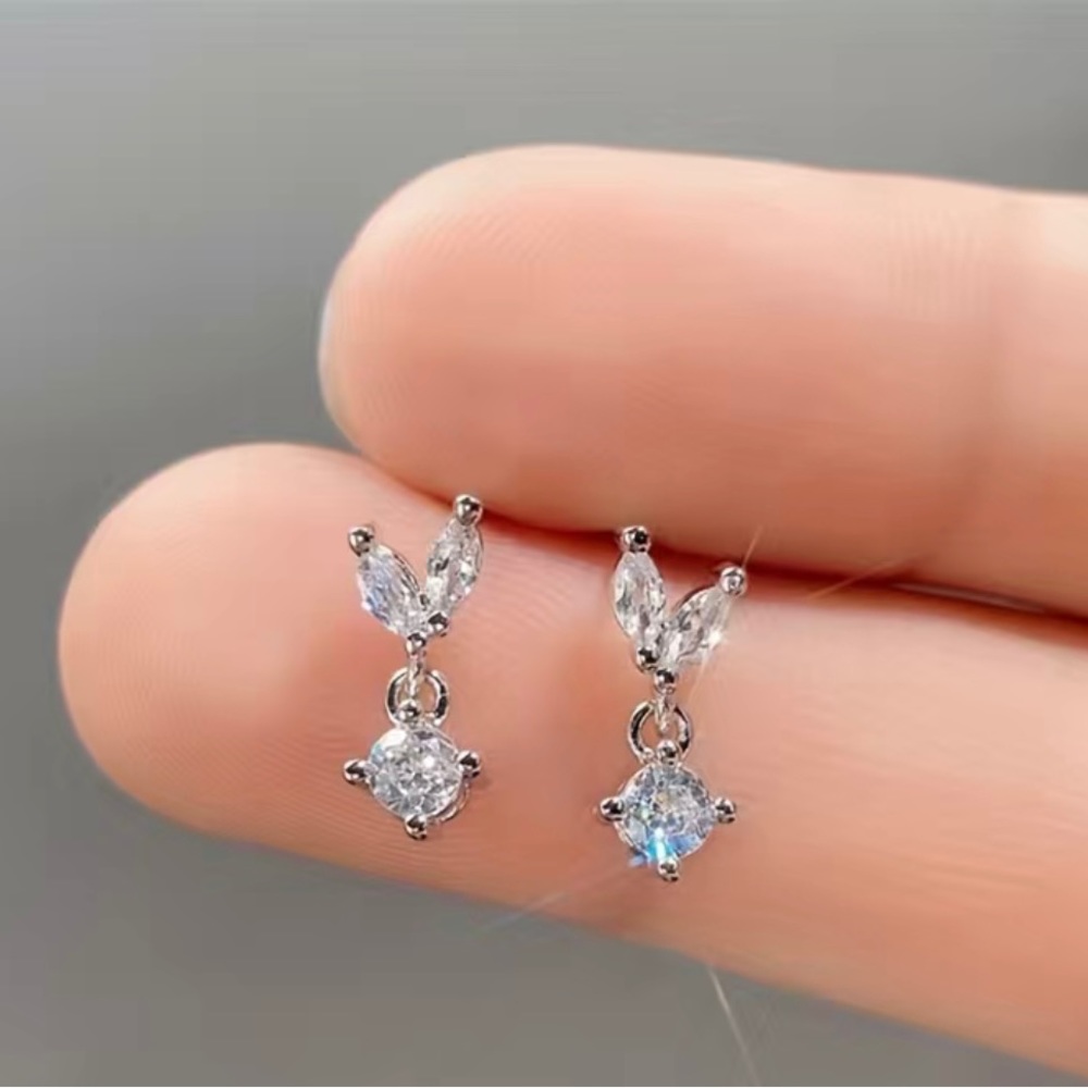 Silver cz dangle Stud Earrings Small Earrings minimalist earrings in gift box